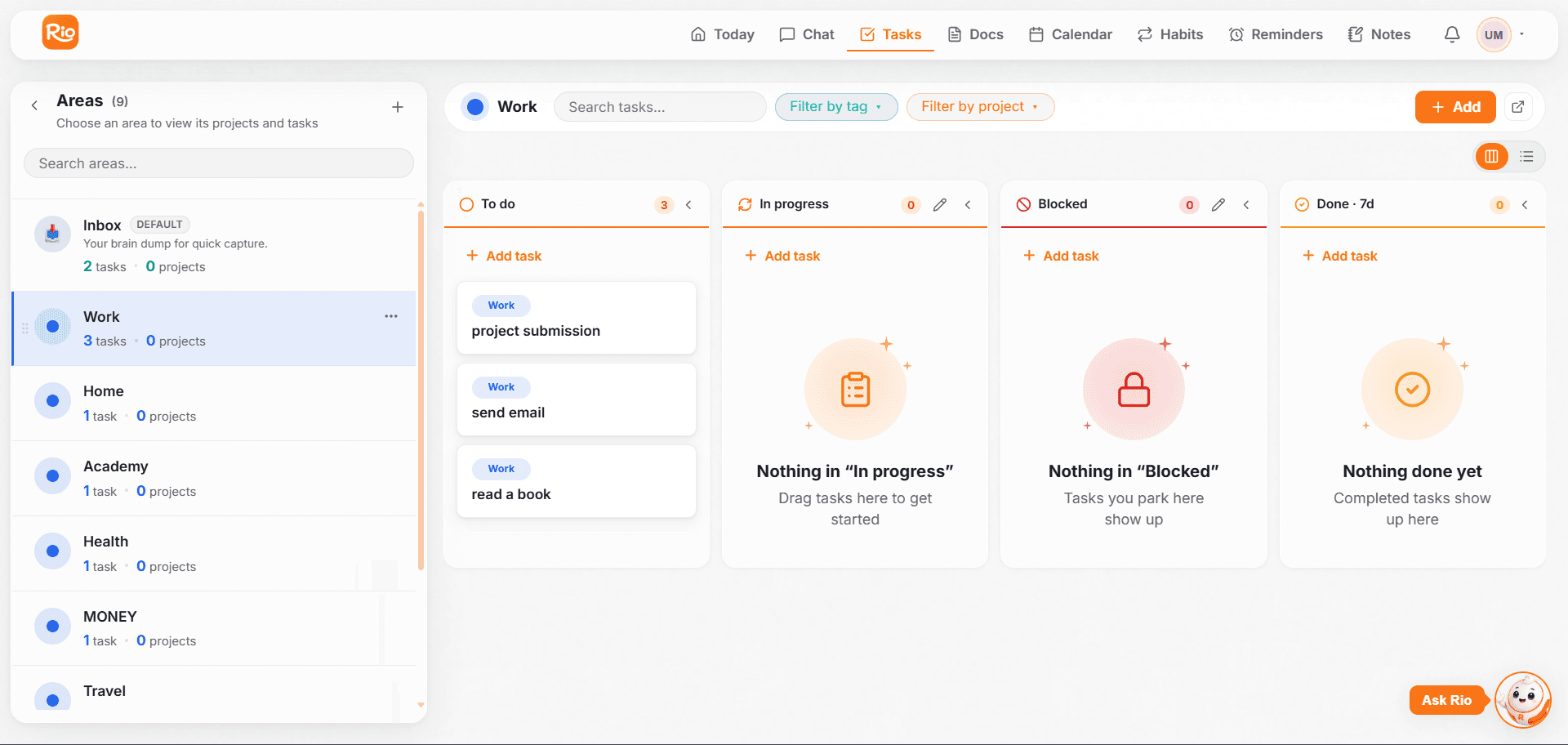 Tasks inside an area