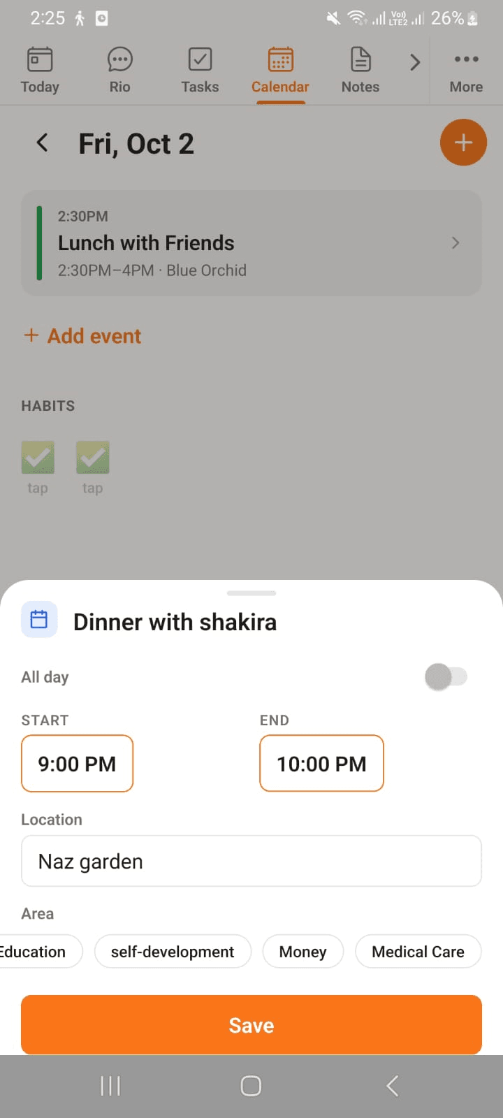 The add event form