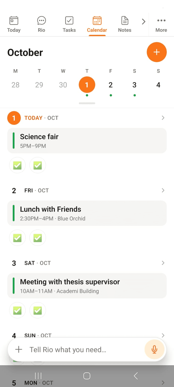 The Calendar view with week strip and agenda