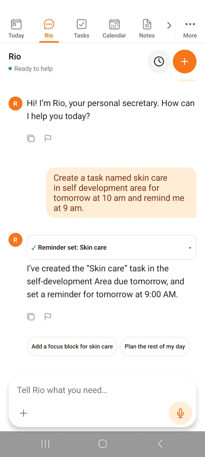 The dedicated chat with suggestions, history and voice