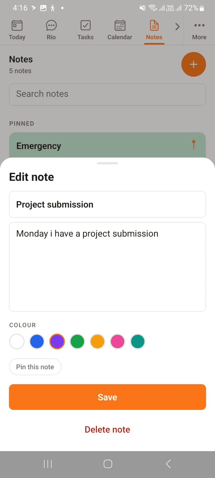 Editing an existing note