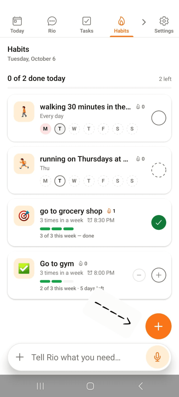 The + button opens habit creation