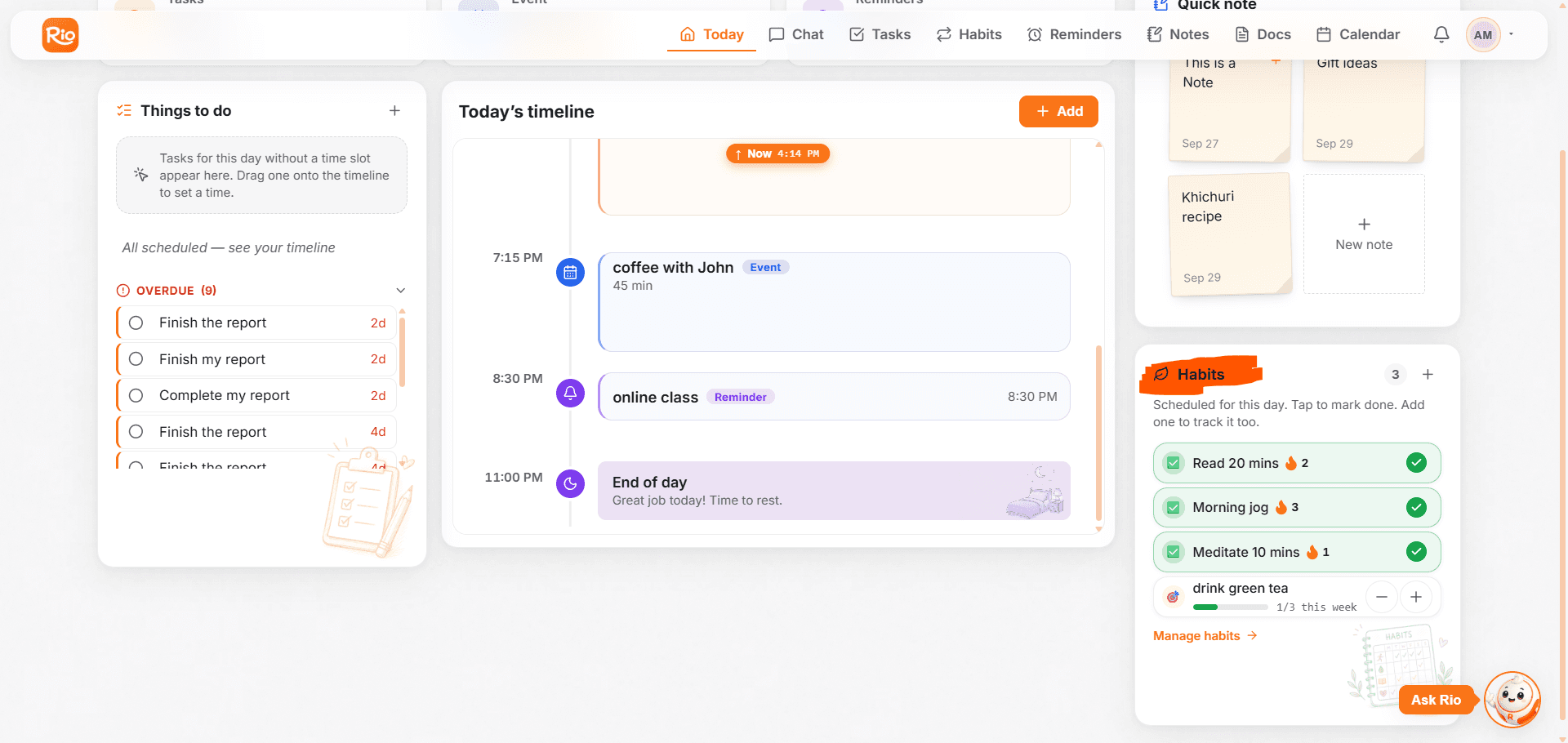 Habits showing right on the Today timeline