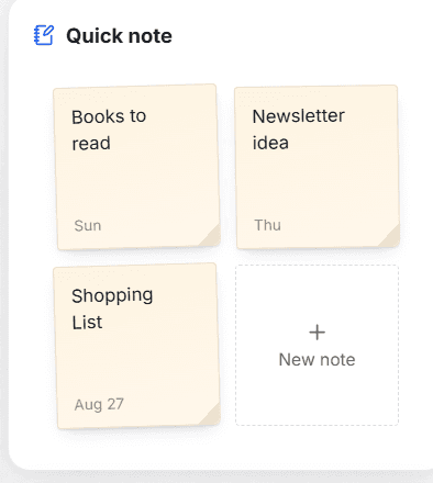 The Quick note panel on Today's page