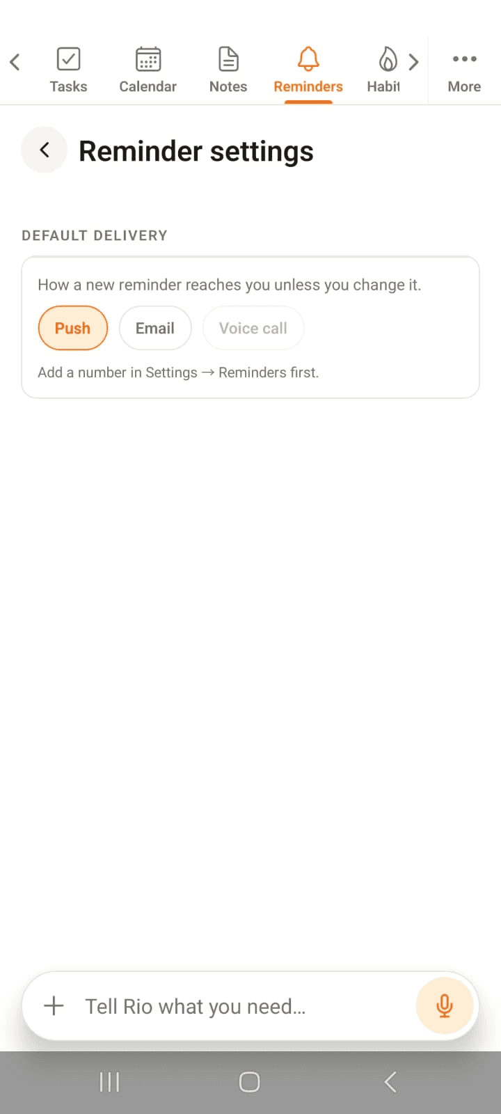 Reminder delivery settings