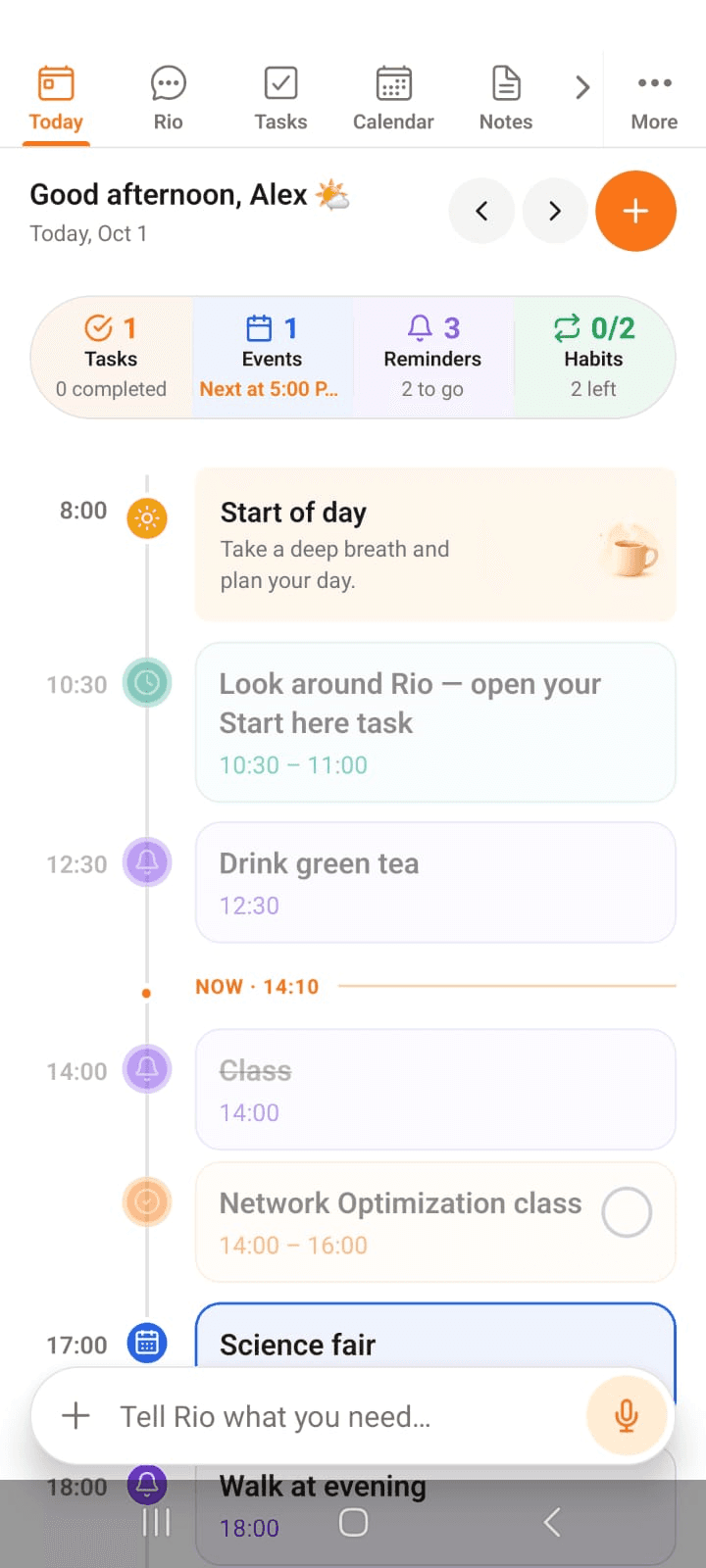 The Rio bar at the bottom of the Today page