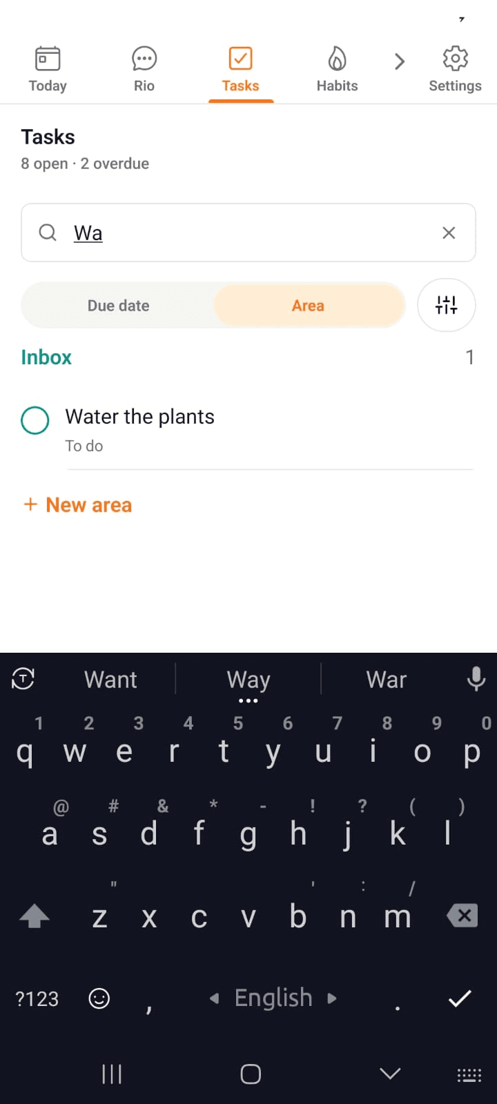 Searching tasks by keyword