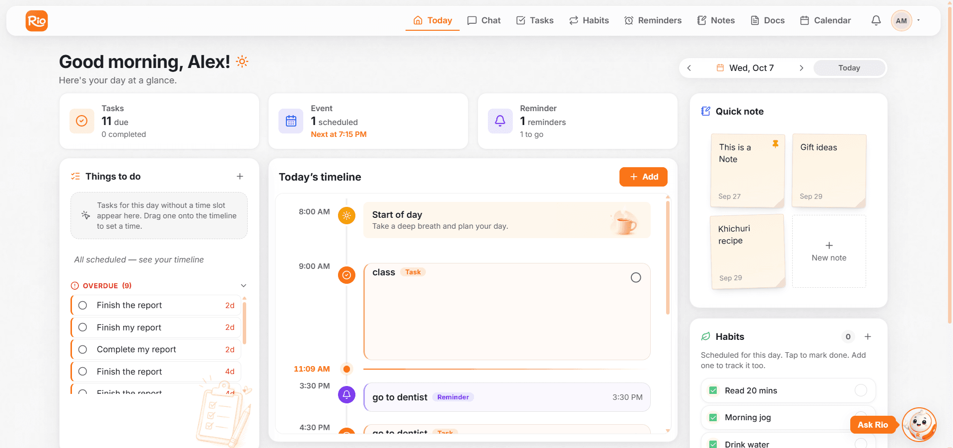 Today - your tasks, events, reminders and timeline in one view