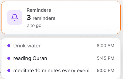 Today's reminders shown on the Today page