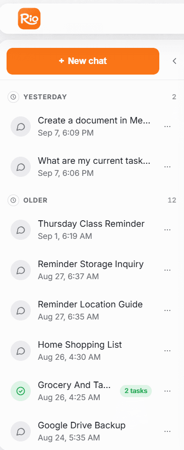 The chat history list with past conversations