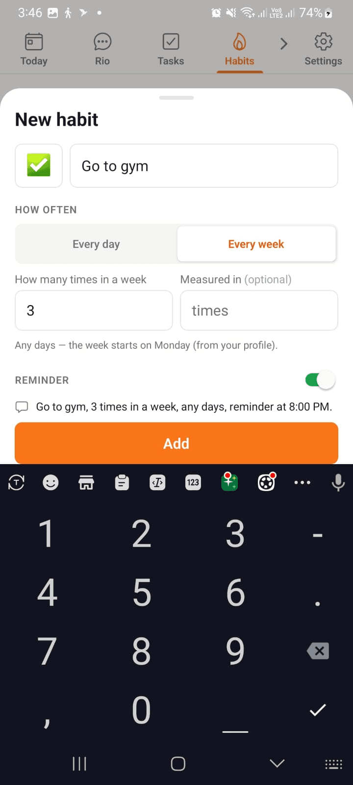 Creating a habit that repeats a few times a week